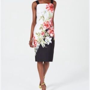 Adrianna Papell NWT Floral Square Neck Scuba Knee Length Sheath Dress Size 16